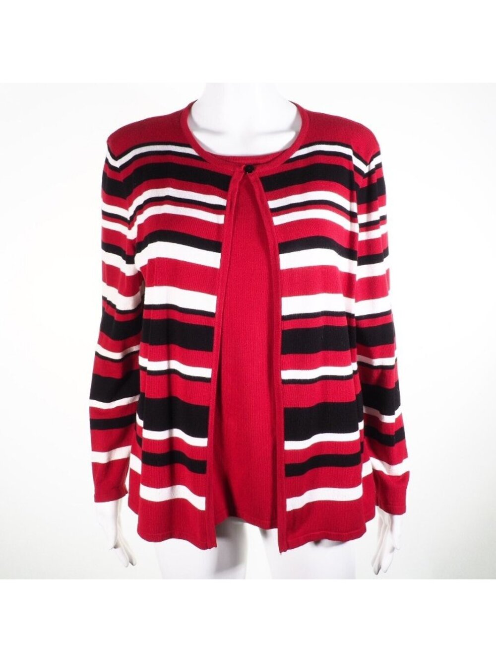 Alfred Dunner Size M Cardigan Set One Piece Striped Red Black White